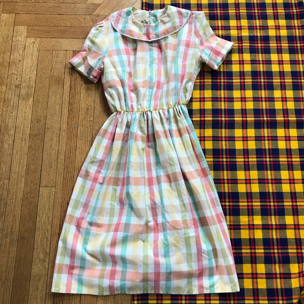 Vintage 1950s Plaid Rainbow Dress L / XL